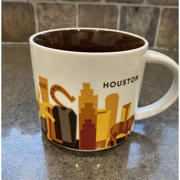 Starbucks Other - Houston Cityscape Ceramic Mug - White with Brown and Yellow Accent